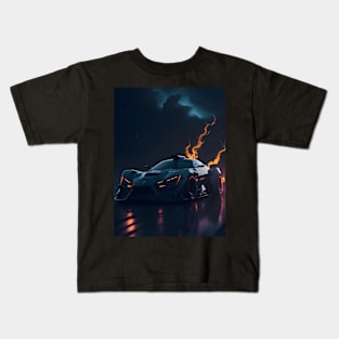 Dark Neon City Sports Car Kids T-Shirt